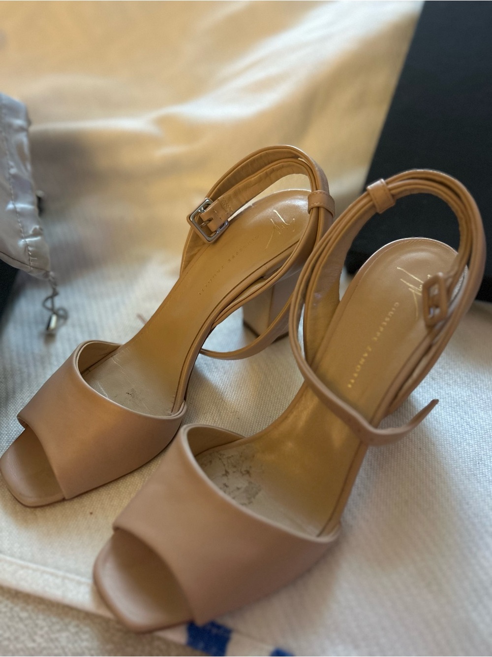 Giuseppe Zanotti Tan Open-Toe Ankle-Strap Heels